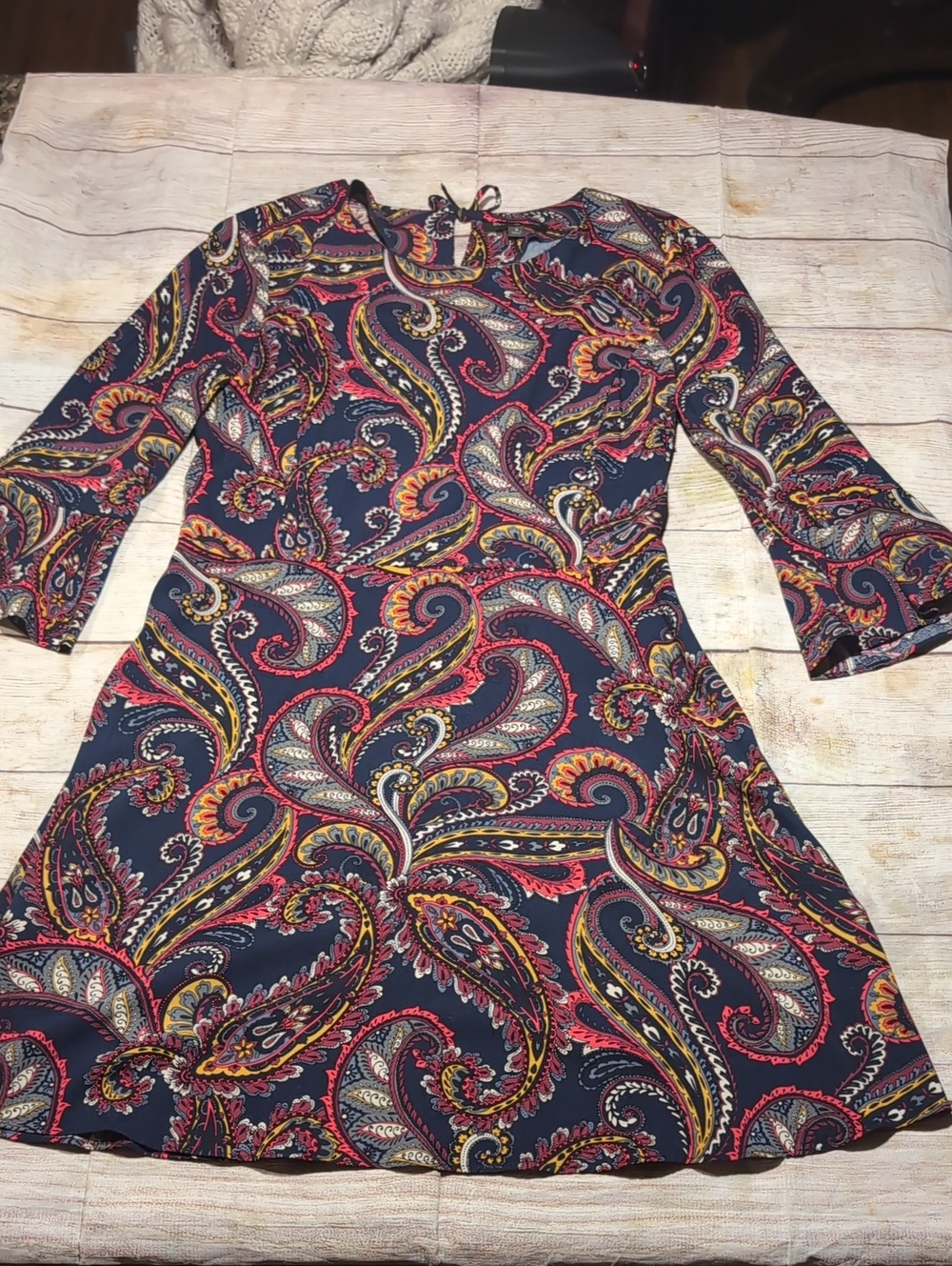 Banana Factory Fit & Flare Blue With Paisley Floral Print Viscose Dress Size 6